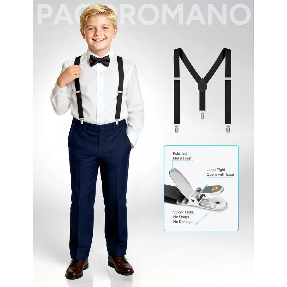 PACOROMANO Boys' Navy Boy Suit Husky 7 Pcs Suspenders Formal Set Ring Bearer 12